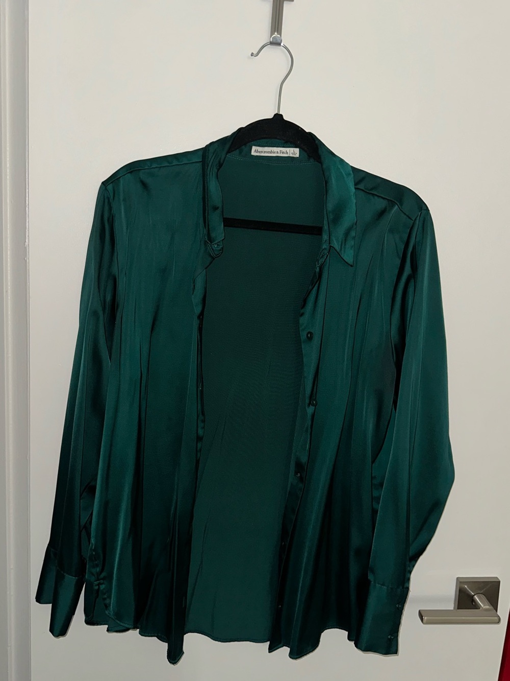 Abercrombie & Fitch Deep Green Satin Button-Down Shirt